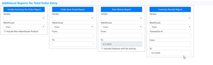 additional reports for total order entry